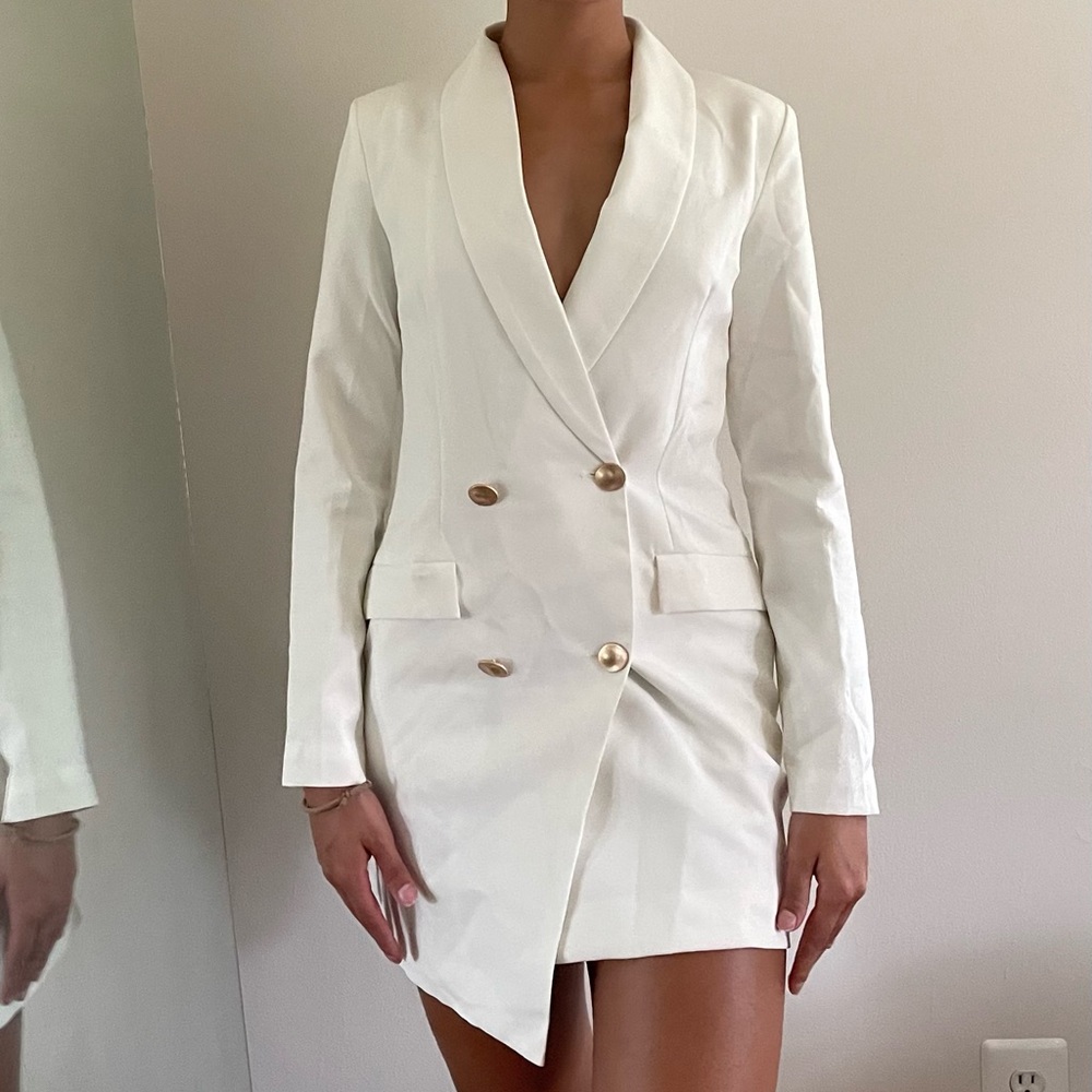 White Gold Button Blazer Dress